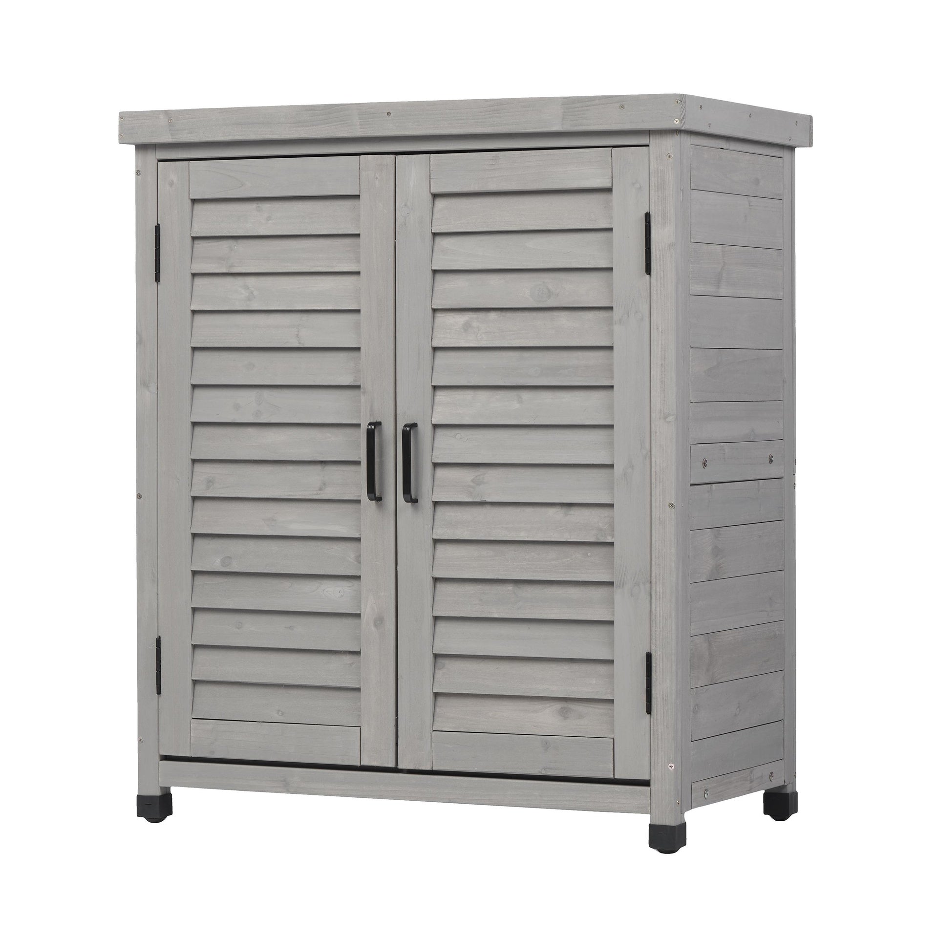 Potting Bench with Storage Cabinet and Metal Table Top for Outdoor Patio, Garden Furniture Wood Workstation Grey 31.5x17x36''