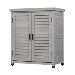Potting Bench with Storage Cabinet and Metal Table Top for Outdoor Patio, Garden Furniture Wood Workstation Grey 31.5x17x36''