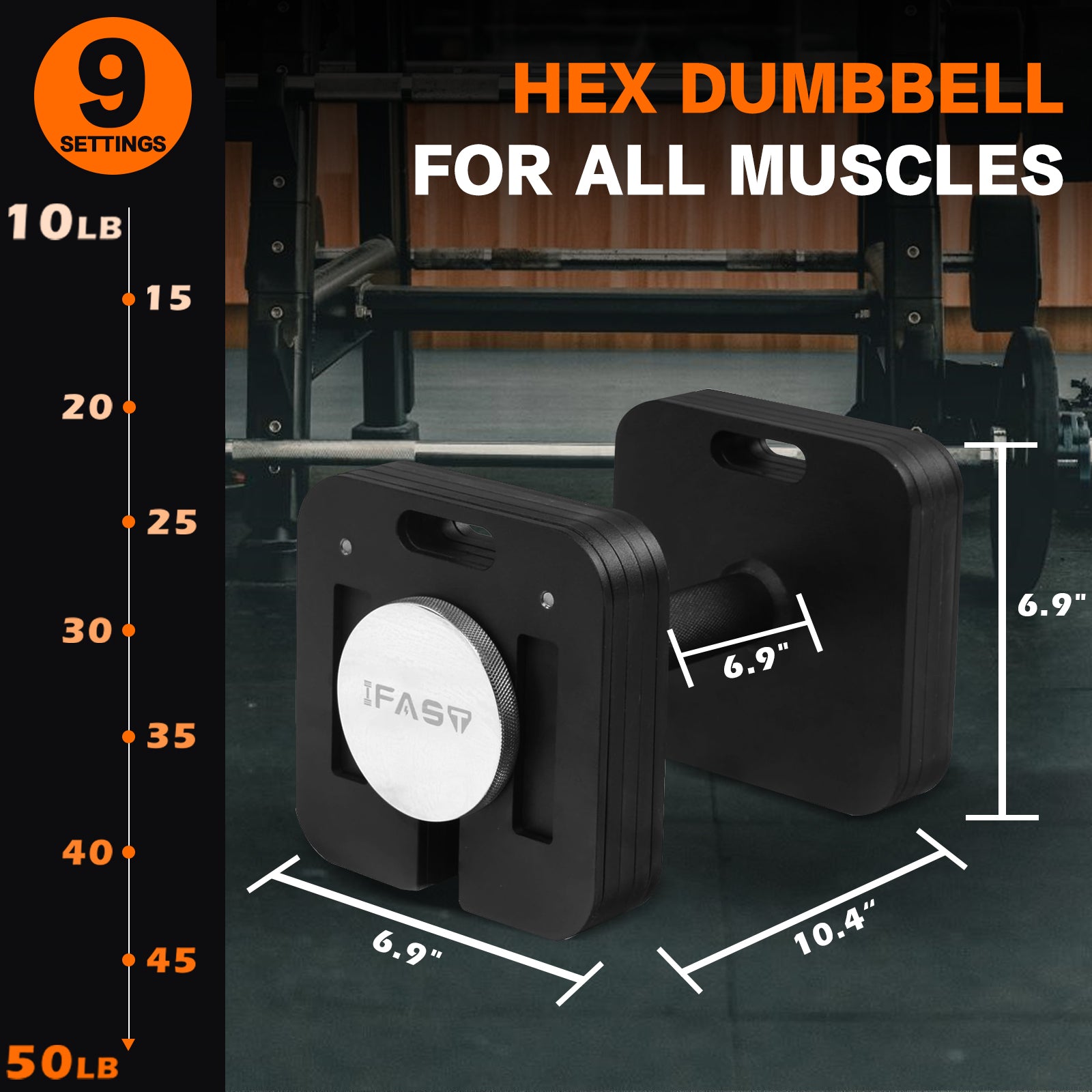Square Dumbbell 9 in 1 Free Adjustable Dumbbell 50LBS square Dumbbell 9 in 1 Free Weights for Multi weight Options Quick-Lock Adjustable Dumbbell