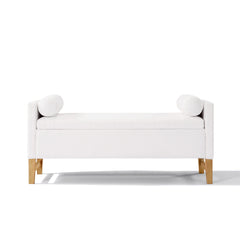 Upholstered Storage Ottoman, Wooden Legs, Ivory, Boucle