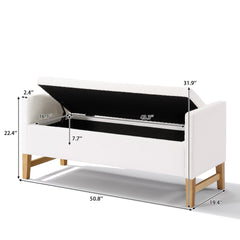 Upholstered Storage Ottoman, Wooden Legs, Ivory, Boucle