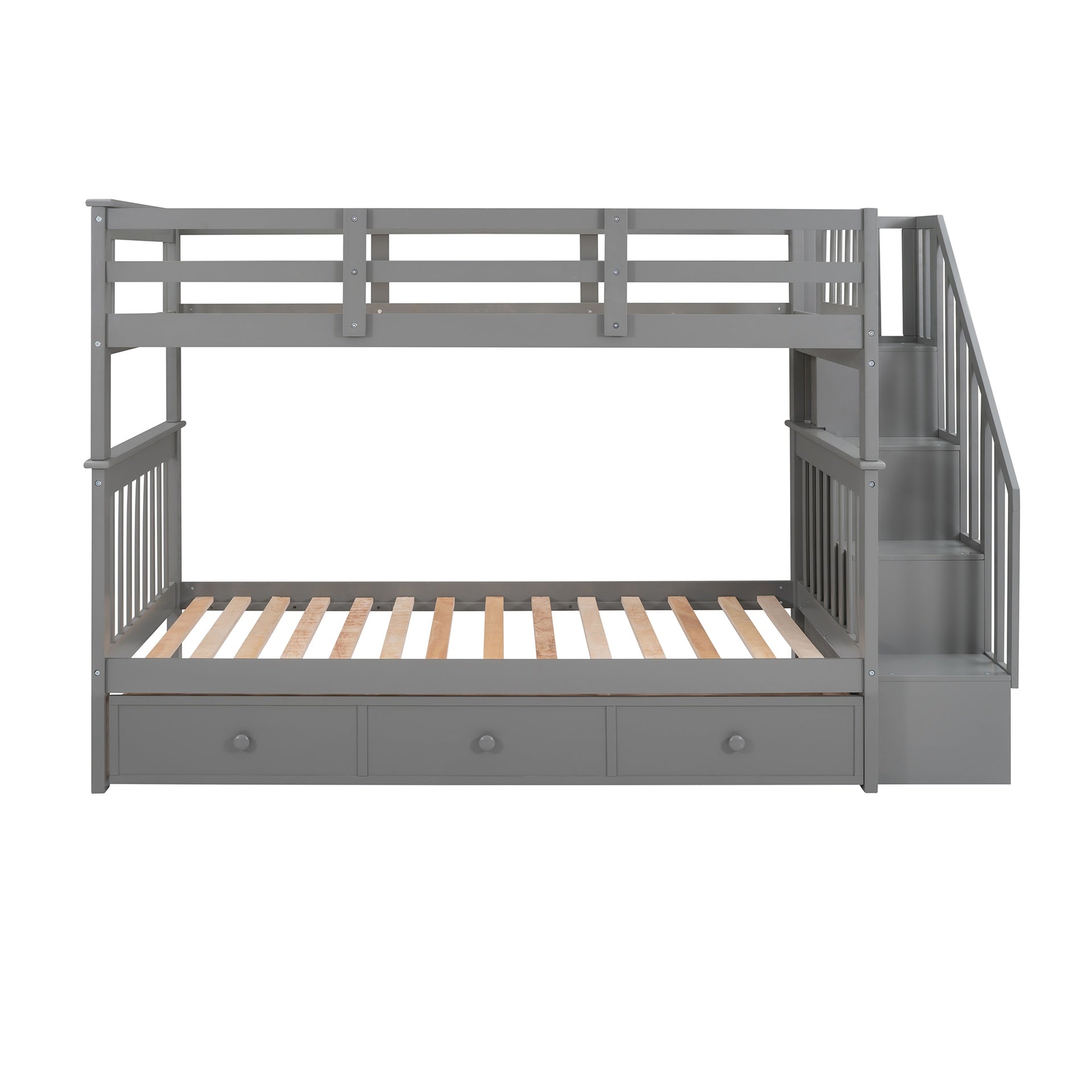 Stairway Twin-Over-Twin Bunk Bed with Three Drawers for Bedroom, Dorm - Gray(Old SKU: LT000309AAE)
