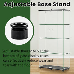 Glass Display Cabinet with 4-Shelf Double Doors and Lock, Curio Cabinet 5mm Tempered Glass Floor Standing Bookshelf for Living Room, Bedroom, Office, 64 x 31.7 x 14.3 in, Black
