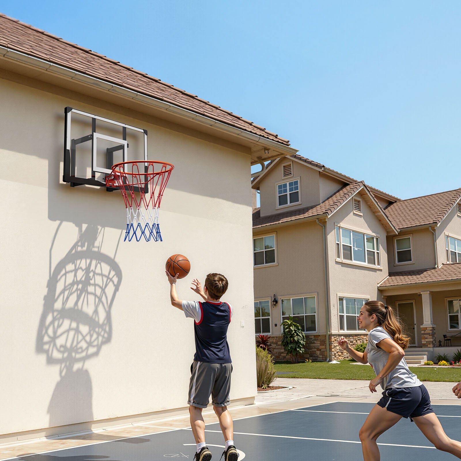 Wall Mount Basketball Hoop, 44-inch PC Backboard Mounted Basketball Hoop Outdoor with Solid Steel, 0.08 inch Thickened Backboard, Thickened Woven Nylon Basketballs Net, Indoor & Outdoor Use