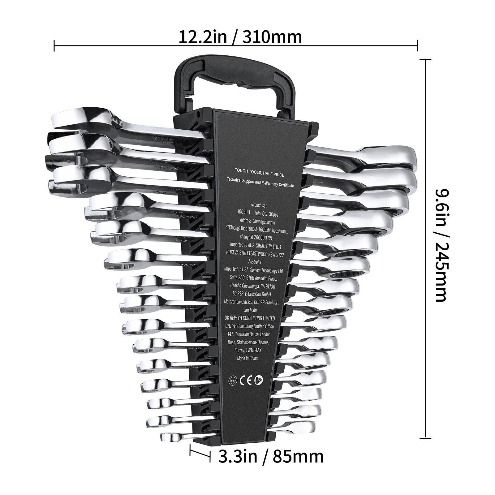 Combination Wrench Set 30 PCS SAE 1/4" to 1", Metric 8mm to 24mm Organizer Rack