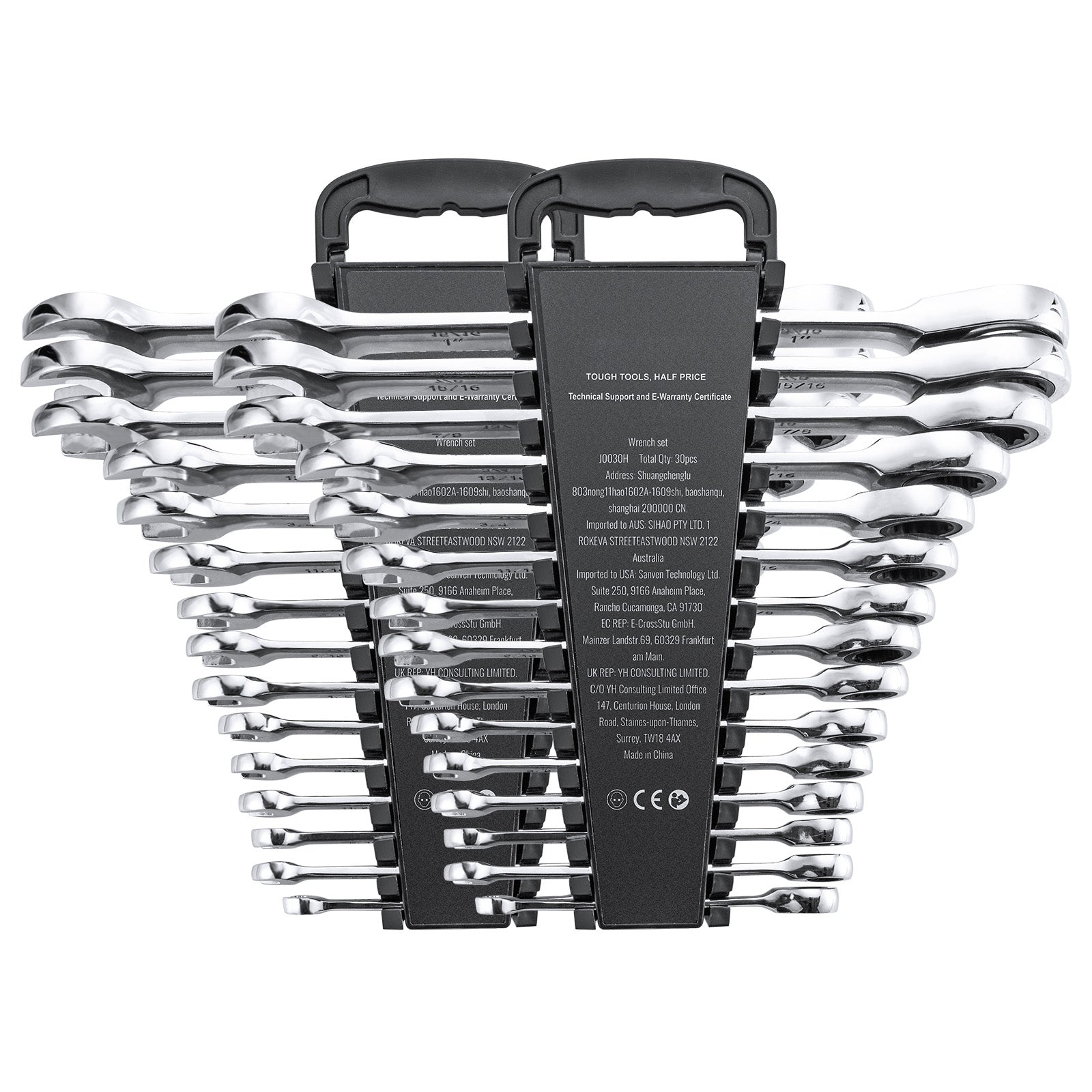 Combination Wrench Set 30 PCS SAE 1/4" to 1", Metric 8mm to 24mm Organizer Rack