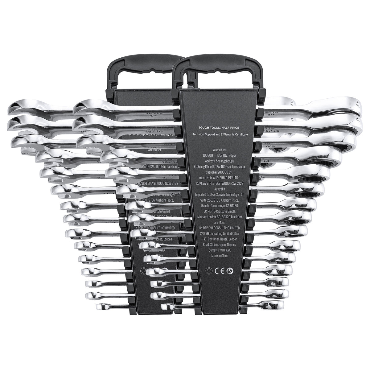 Combination Wrench Set 30 PCS SAE 1/4" to 1", Metric 8mm to 24mm Organizer Rack
