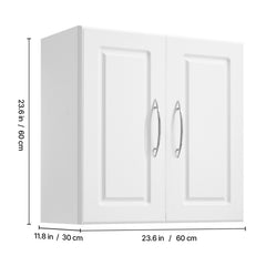 Laundry Room Wall Cabinet, 2-Tier Wall Mounted Hanging Cabinet with Adjustable Shelf, Cupboard Storage with 2 Doors, for Kitchen, Bathroom, Laundry, 11.8 x 23.6 x 23.6 in (D x W x H), White