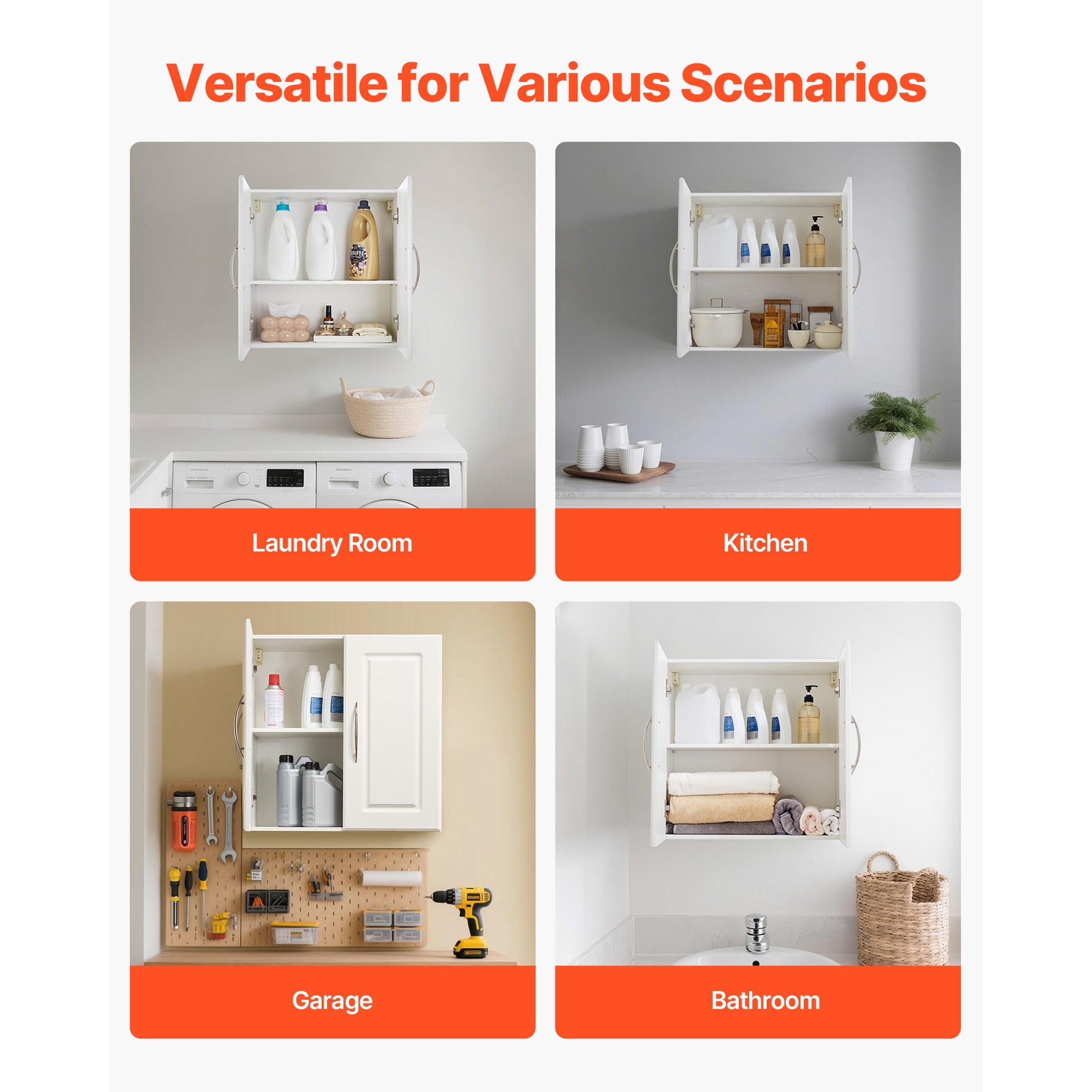 Laundry Room Wall Cabinet, 2-Tier Wall Mounted Hanging Cabinet with Adjustable Shelf, Cupboard Storage with 2 Doors, for Kitchen, Bathroom, Laundry, 11.8 x 23.6 x 23.6 in (D x W x H), White