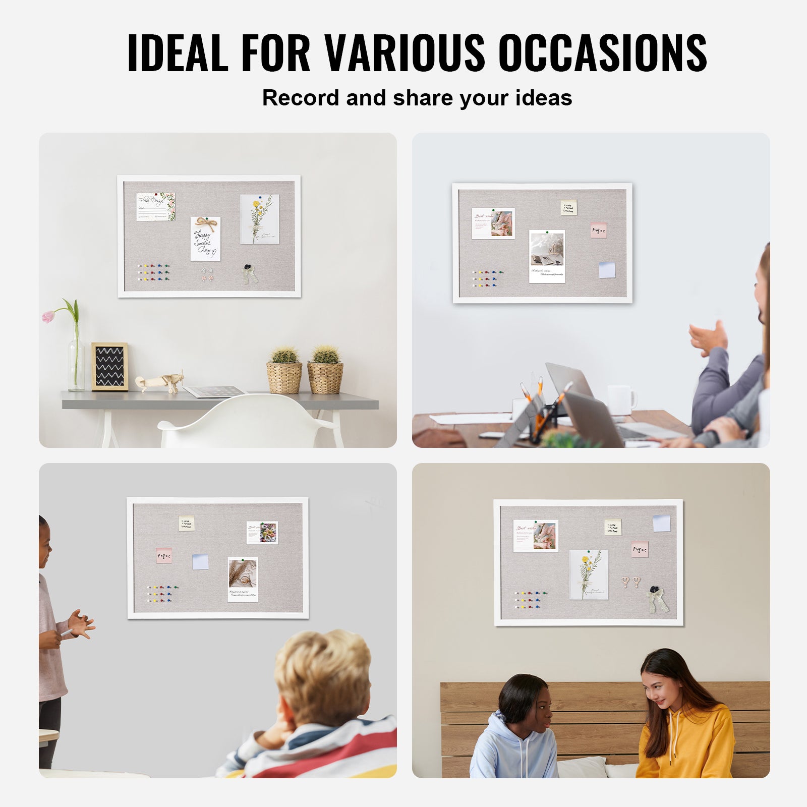 30"x20" White Cork Board with Linen Surface – Stylish Wall-Mounted Bulletin Board for Home, School, Office – Elegant & Functional Noticeboard