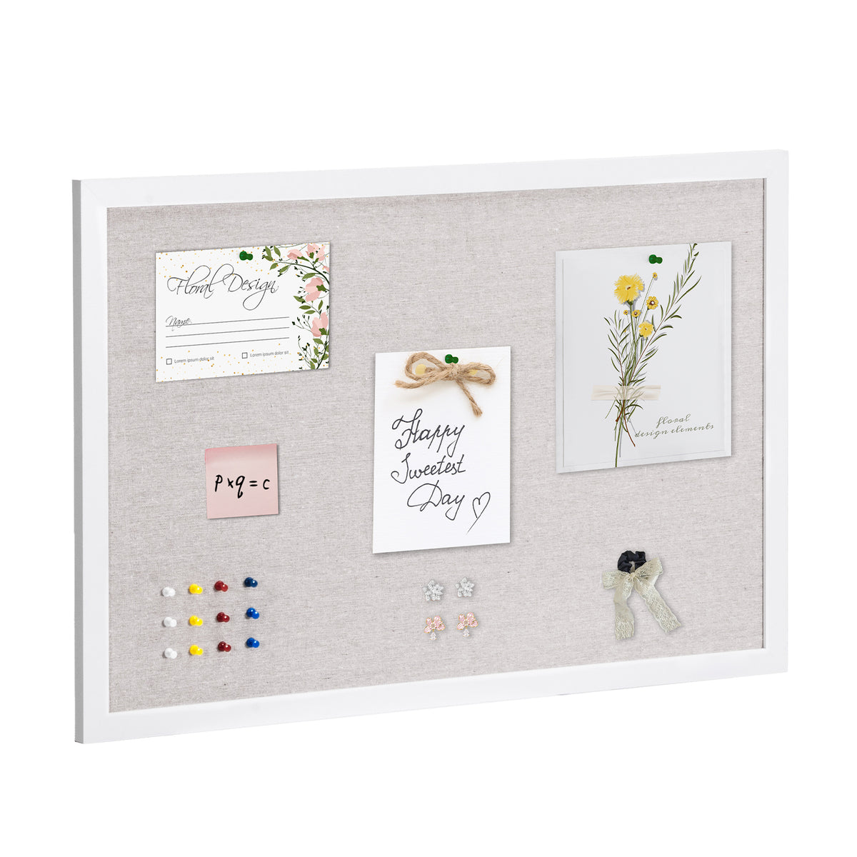 30"x20" White Cork Board with Linen Surface – Stylish Wall-Mounted Bulletin Board for Home, School, Office – Elegant & Functional Noticeboard