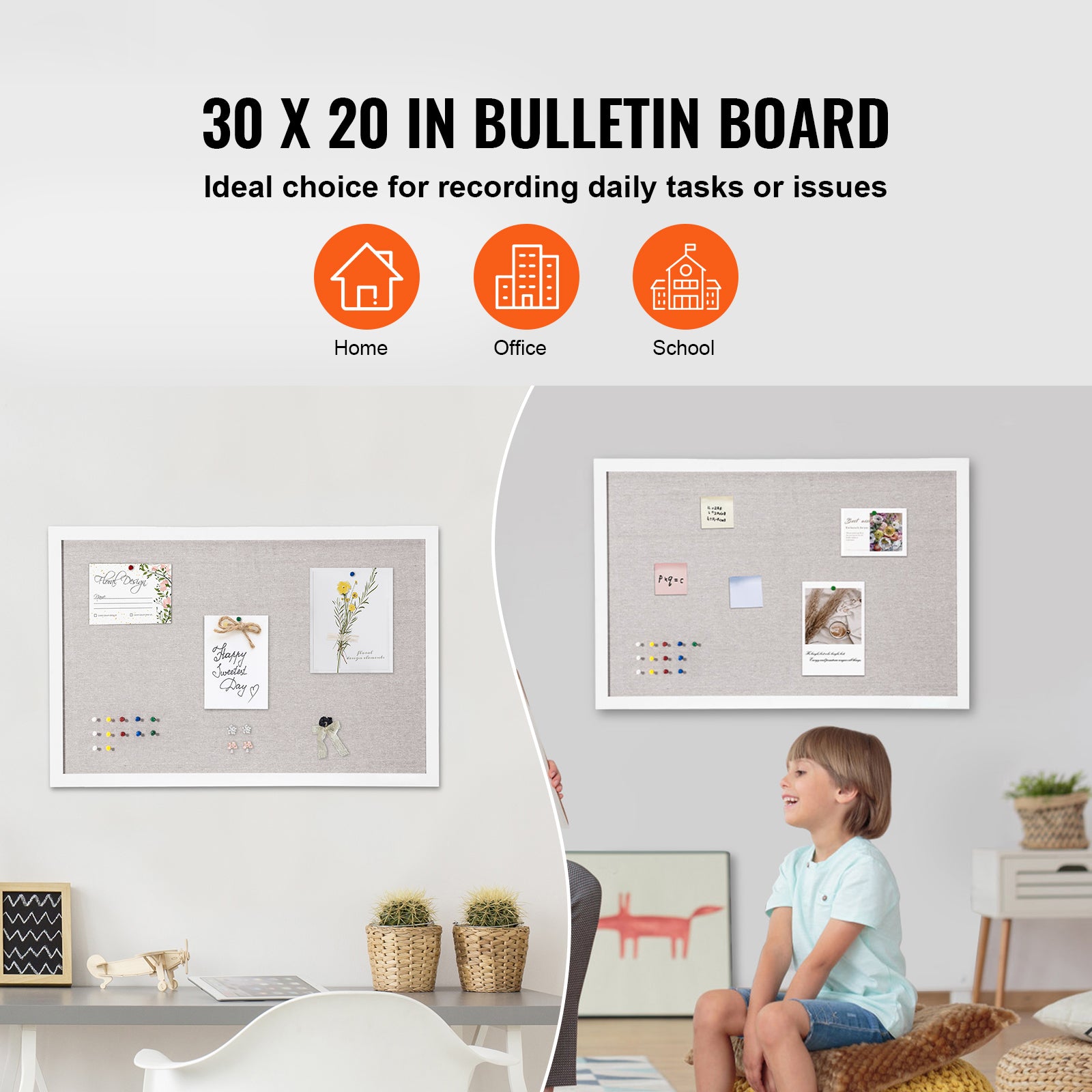 30"x20" White Cork Board with Linen Surface – Stylish Wall-Mounted Bulletin Board for Home, School, Office – Elegant & Functional Noticeboard