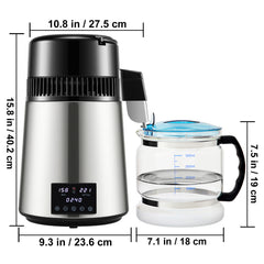 4L Water Distiller 1.5L/H Distilled Water Maker Timing Dual-Temp Silver