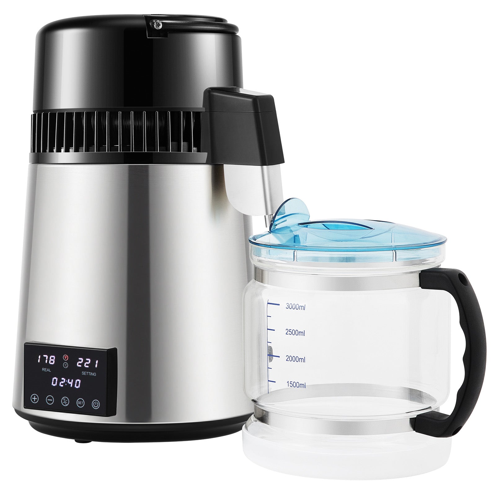 4L Water Distiller 1.5L/H Distilled Water Maker Timing Dual-Temp Silver