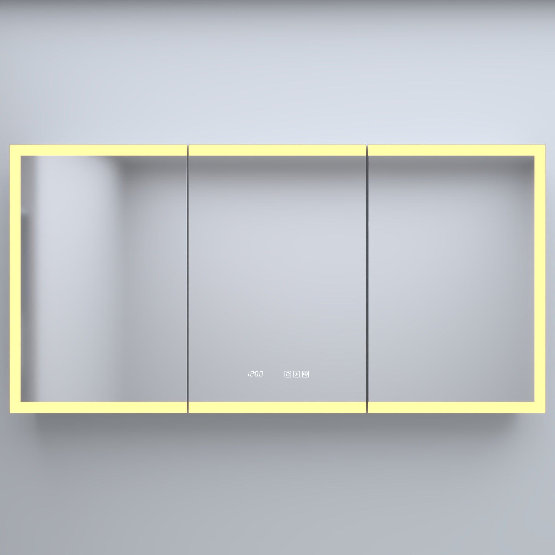 60 in. W x 30 in. H Rectangular Silver Aluminum Recessed/Surface Mount Medicine Cabinet with Mirror LED and Clock