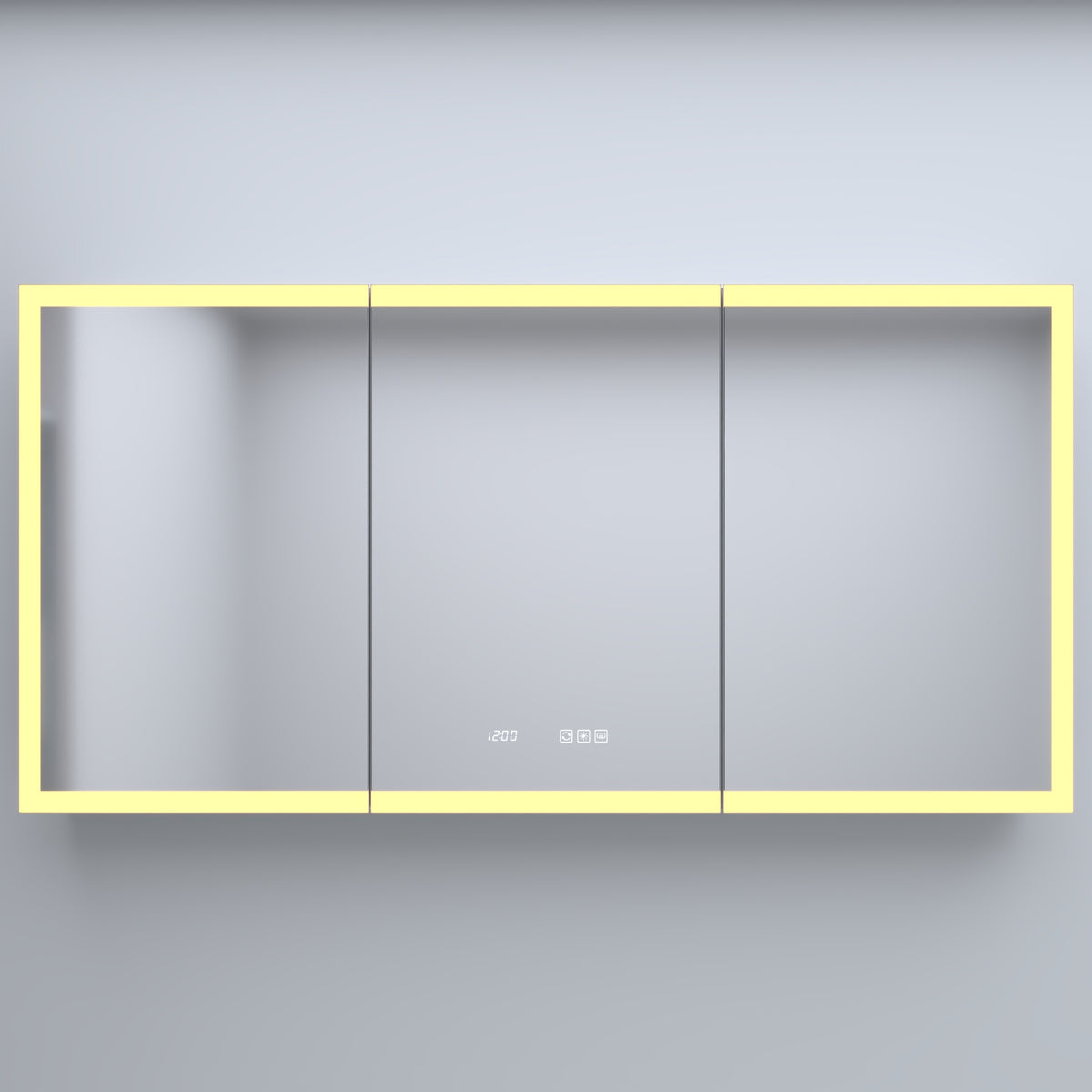 60 in. W x 30 in. H Rectangular Silver Aluminum Recessed/Surface Mount Medicine Cabinet with Mirror LED and Clock