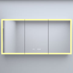 60 in. W x 30 in. H Rectangular Silver Aluminum Recessed/Surface Mount Medicine Cabinet with Mirror LED and Clock