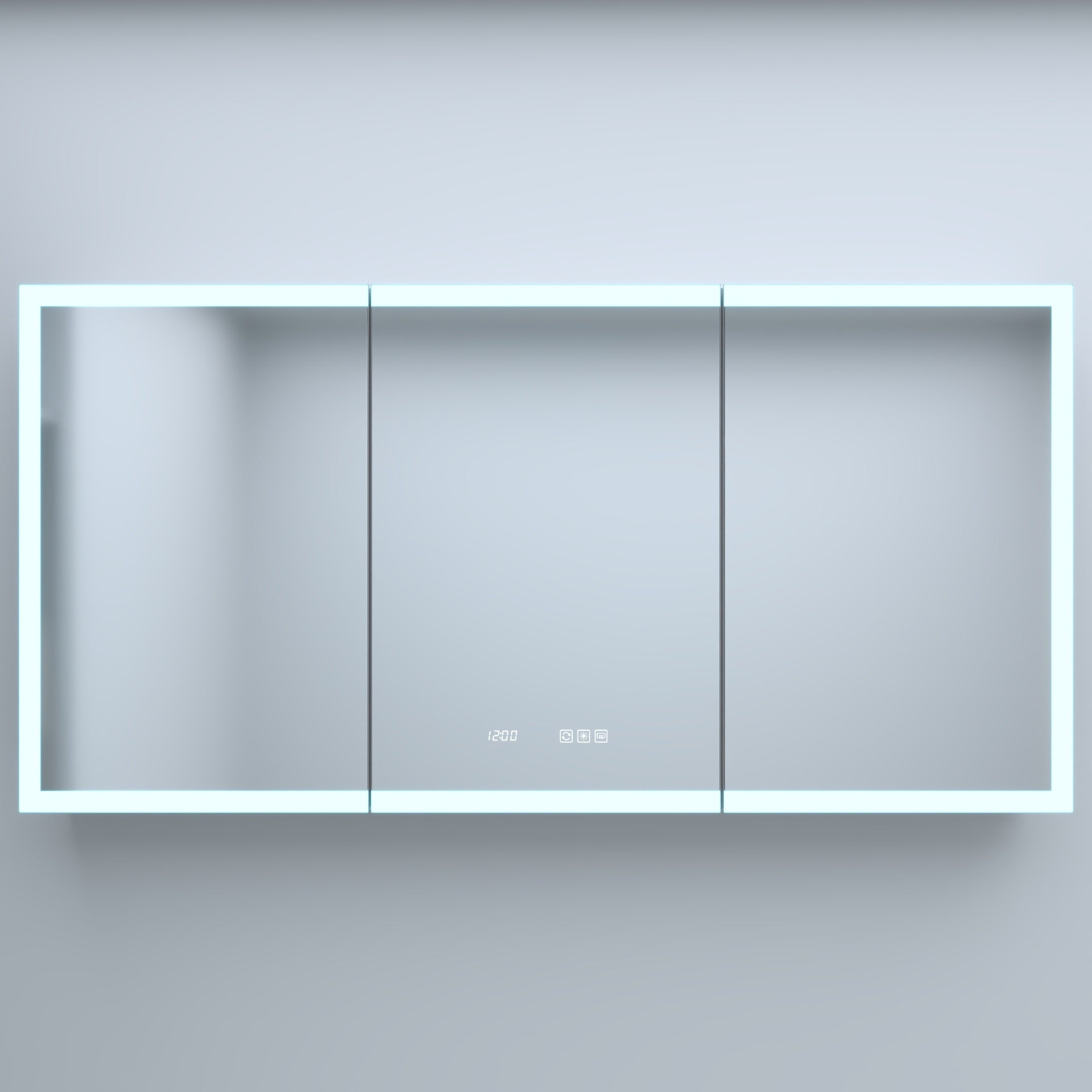 60 in. W x 30 in. H Rectangular Silver Aluminum Recessed/Surface Mount Medicine Cabinet with Mirror LED and Clock