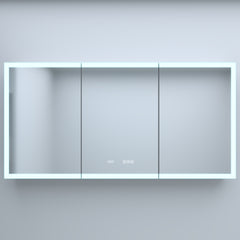 60 in. W x 30 in. H Rectangular Silver Aluminum Recessed/Surface Mount Medicine Cabinet with Mirror LED and Clock