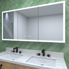 60 in. W x 30 in. H Rectangular Silver Aluminum Recessed/Surface Mount Medicine Cabinet with Mirror LED and Clock