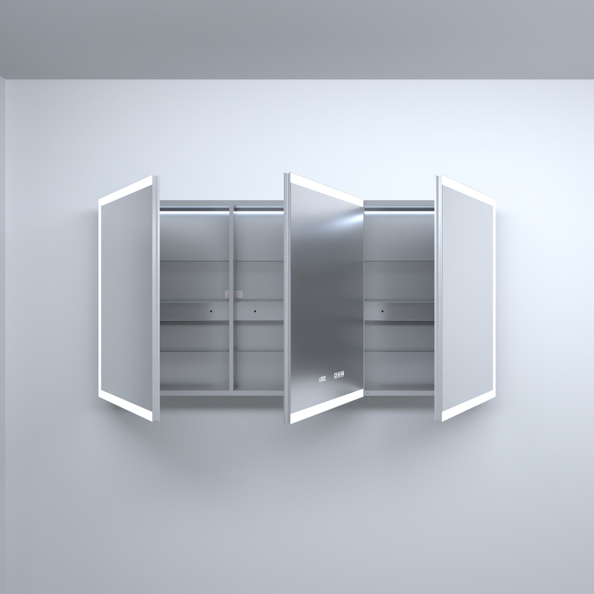 60 in. W x 30 in. H Rectangular Silver Aluminum Recessed/Surface Mount Medicine Cabinet with Mirror LED and Clock