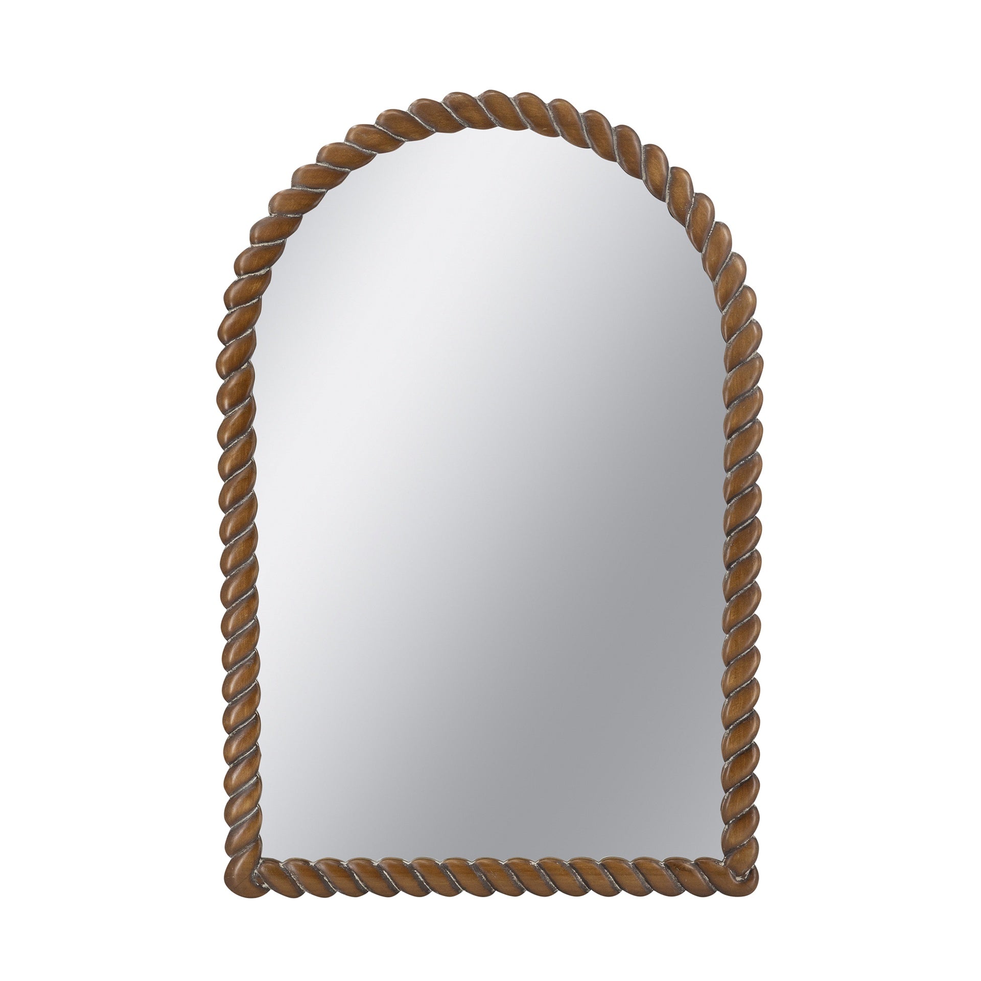 24x35.8" Arched Wall Mirror with Pine Wood Frame, Brown