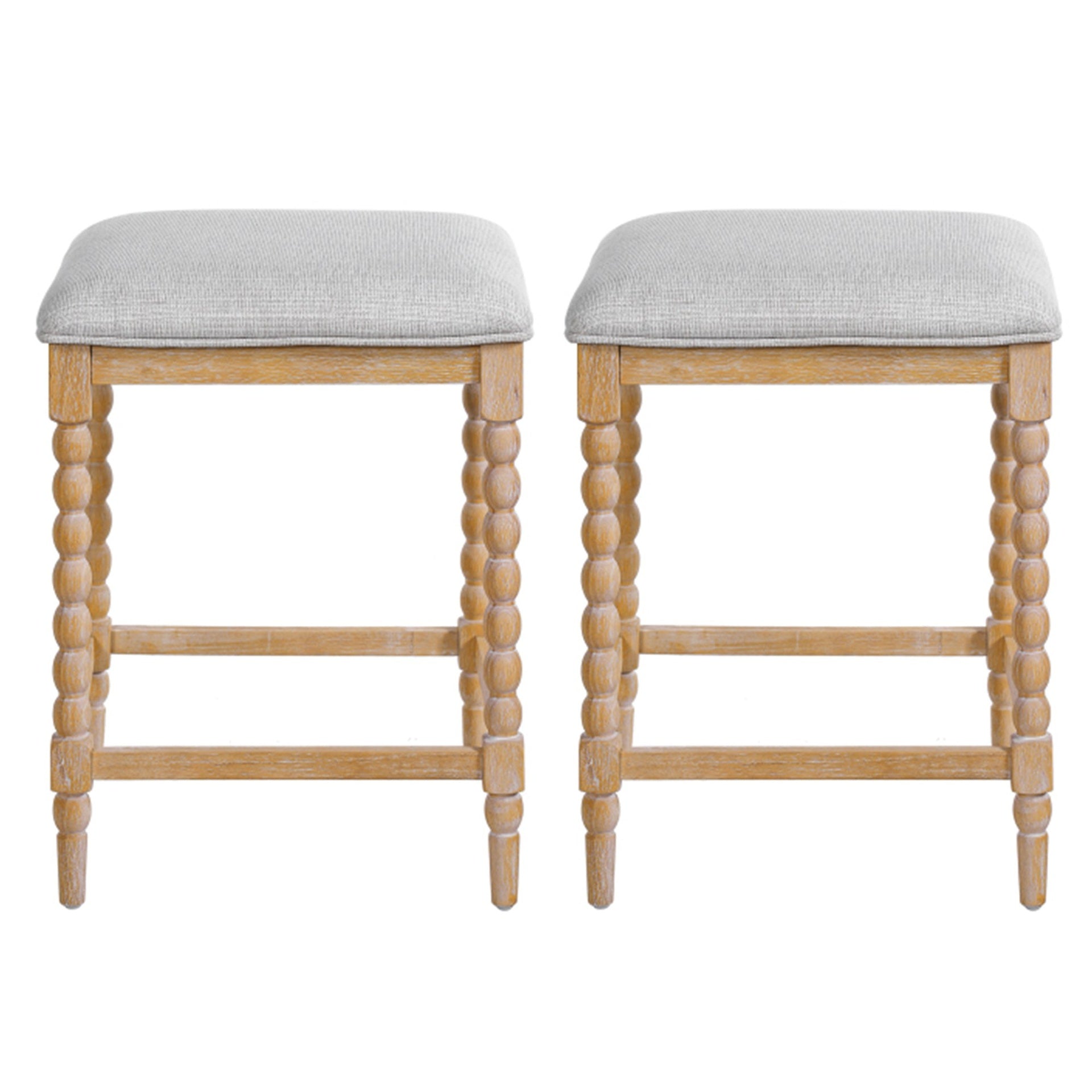 26''Counter Stools,Set of 2 with Upholstered Seat, Solid Acacia wood Frame, Foam-Padded Seat, Open Airy Design for Kitchen Island and Bar, Natural