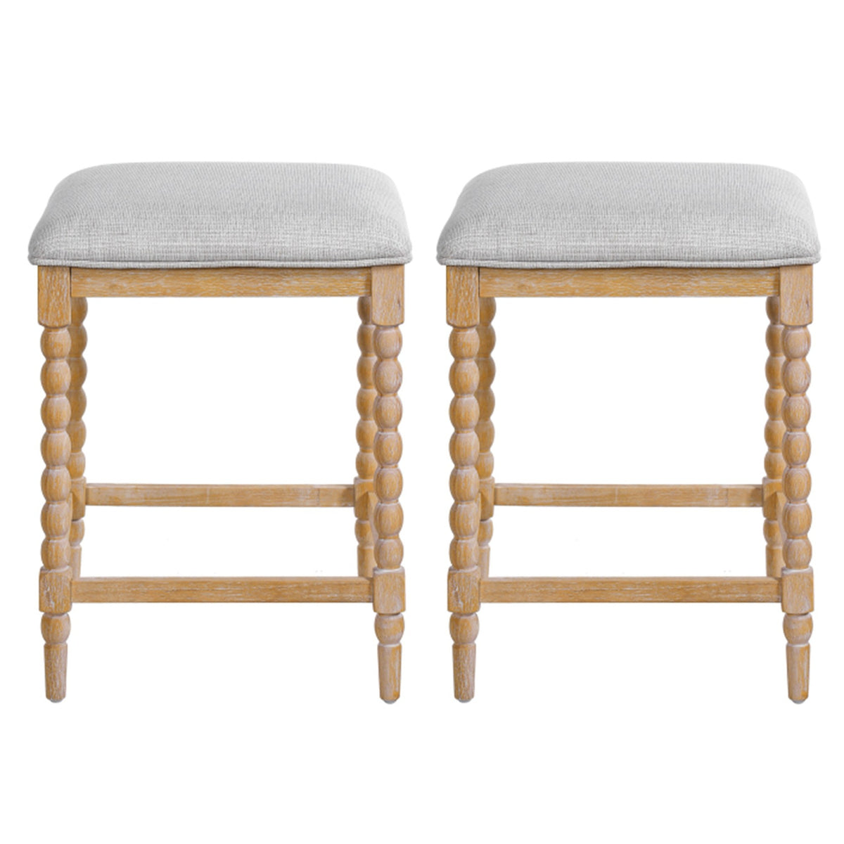 26''Counter Stools,Set of 2 with Upholstered Seat, Solid Acacia wood Frame, Foam-Padded Seat, Open Airy Design for Kitchen Island and Bar, Natural