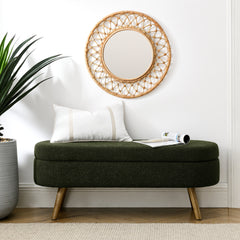 Ottoman Oval Storage Bench,Rubber Wood Legs, Green(43.5"x16"x16")