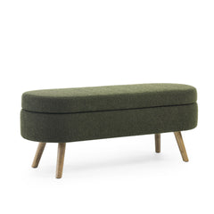Ottoman Oval Storage Bench,Rubber Wood Legs, Green(43.5"x16"x16")