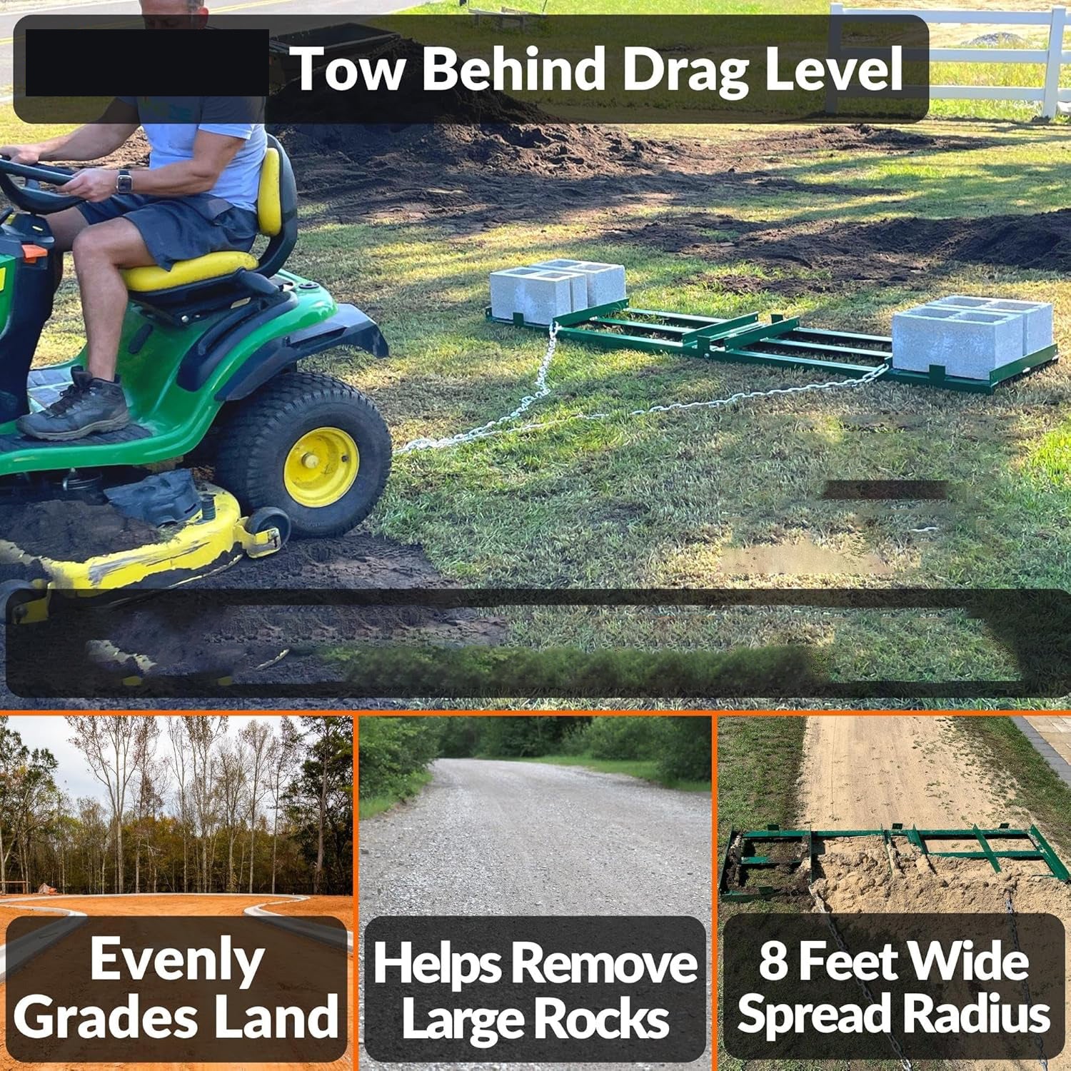 The Original 4FT Drag Harrow Driveway Grader, 46 LB Heavy Duty Tow Behind Lawn and Landscape Rake, Gravel Driveway Drag, Power Rake , Lawn Leveler