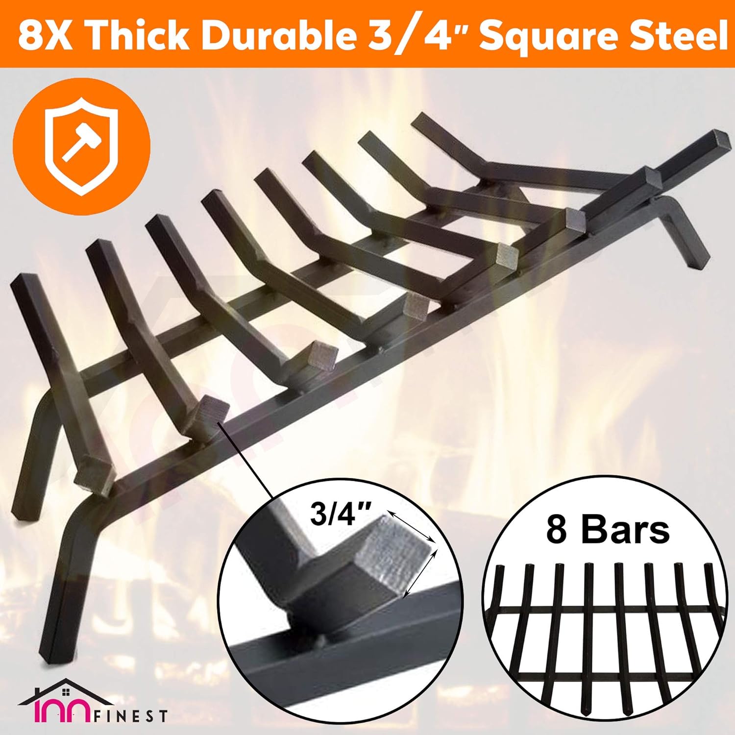 Fireplace Grate,Fireplace Log Holder,Heavy Duty Solid Cast Iron FIrewood Log Burning Rack for Inside The Fireplace Accessories Outood Fire Pit Kindling Fireplace Tools (36 inch)