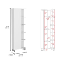 Urano Corner Linen Cabinet, Five External Shelves, Single Door, Four Interior Shelves -White