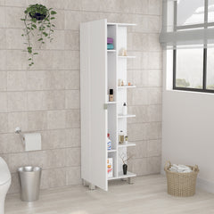 Urano Corner Linen Cabinet, Five External Shelves, Single Door, Four Interior Shelves -White