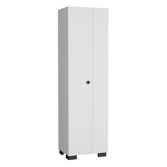 Lake Broom Cabinet Slim-Design Storage Solution with Inner Shelves and Side Broom Hangers White