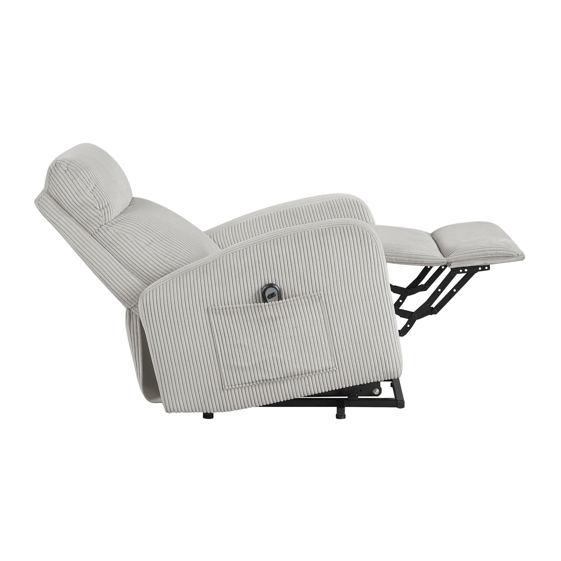 Contemporary Power Lift Chair Recliner 1pc Light Gray Plush Corduroy Upholstery Comfort Side Pocket Plywood Living Room Furniture