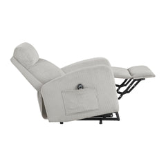 Contemporary Power Lift Chair Recliner 1pc Light Gray Plush Corduroy Upholstery Comfort Side Pocket Plywood Living Room Furniture