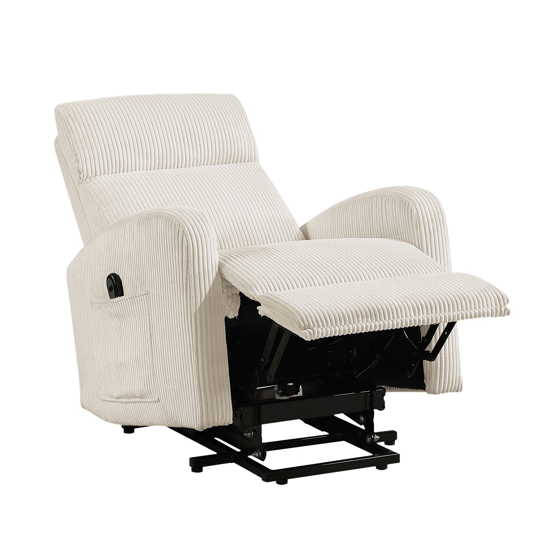 Contemporary Power Lift Chair Recliner 1pc Beige Plush Corduroy Upholstery Comfort Side Pocket Plywood Living Room Furniture