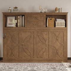 Twin Size Murphy Bed with Charging Station and a Drawer, Wood Color