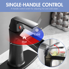Black Waterfall Bathroom Faucet with Pop-Up Drain and Deck Plate - Single Handle Bathroom Faucet