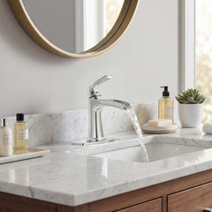 Chrome Waterfall Bathroom Faucet with Pop-Up Drain and Deck Plate - Single Handle Bathroom Faucet