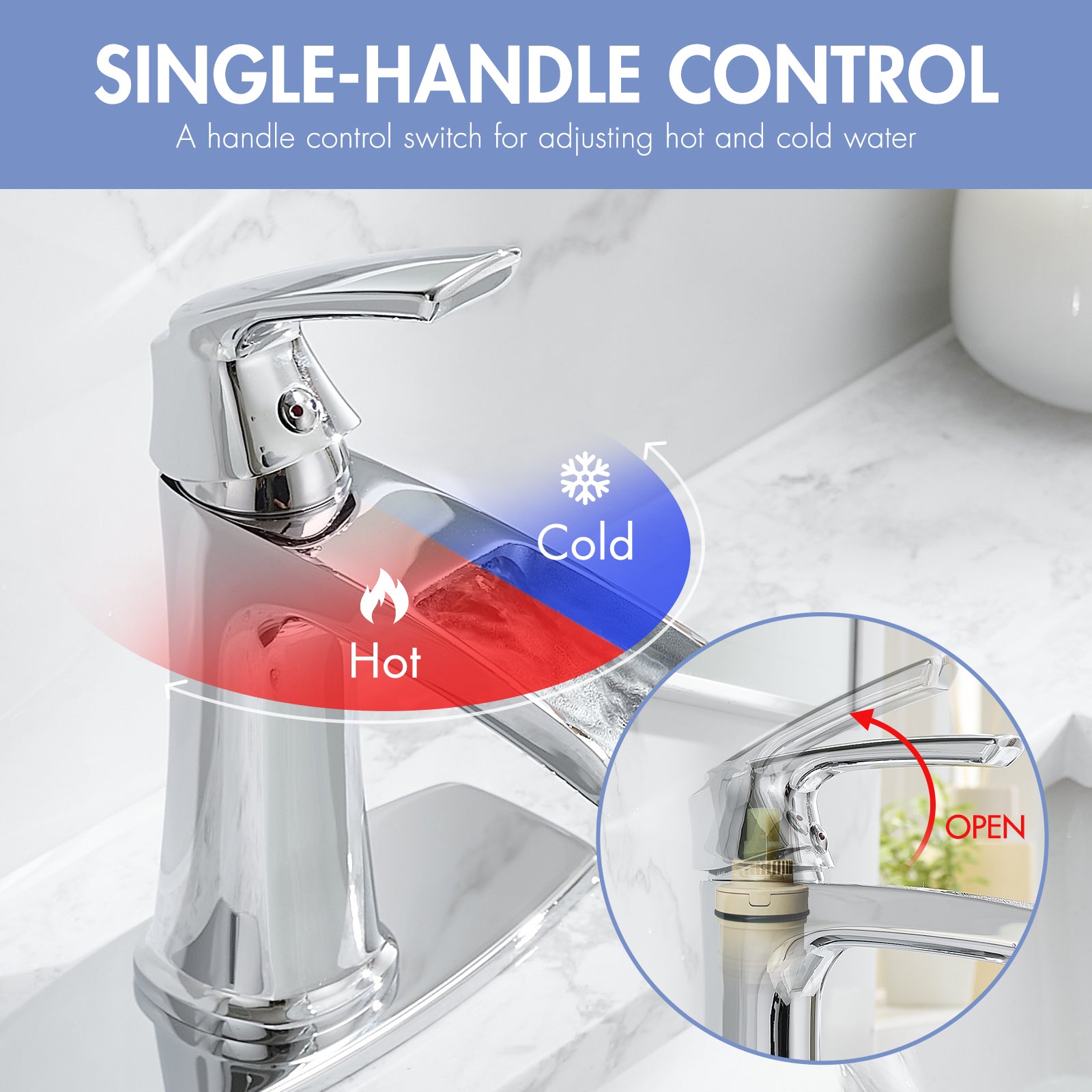 Chrome Waterfall Bathroom Faucet with Pop-Up Drain and Deck Plate - Single Handle Bathroom Faucet
