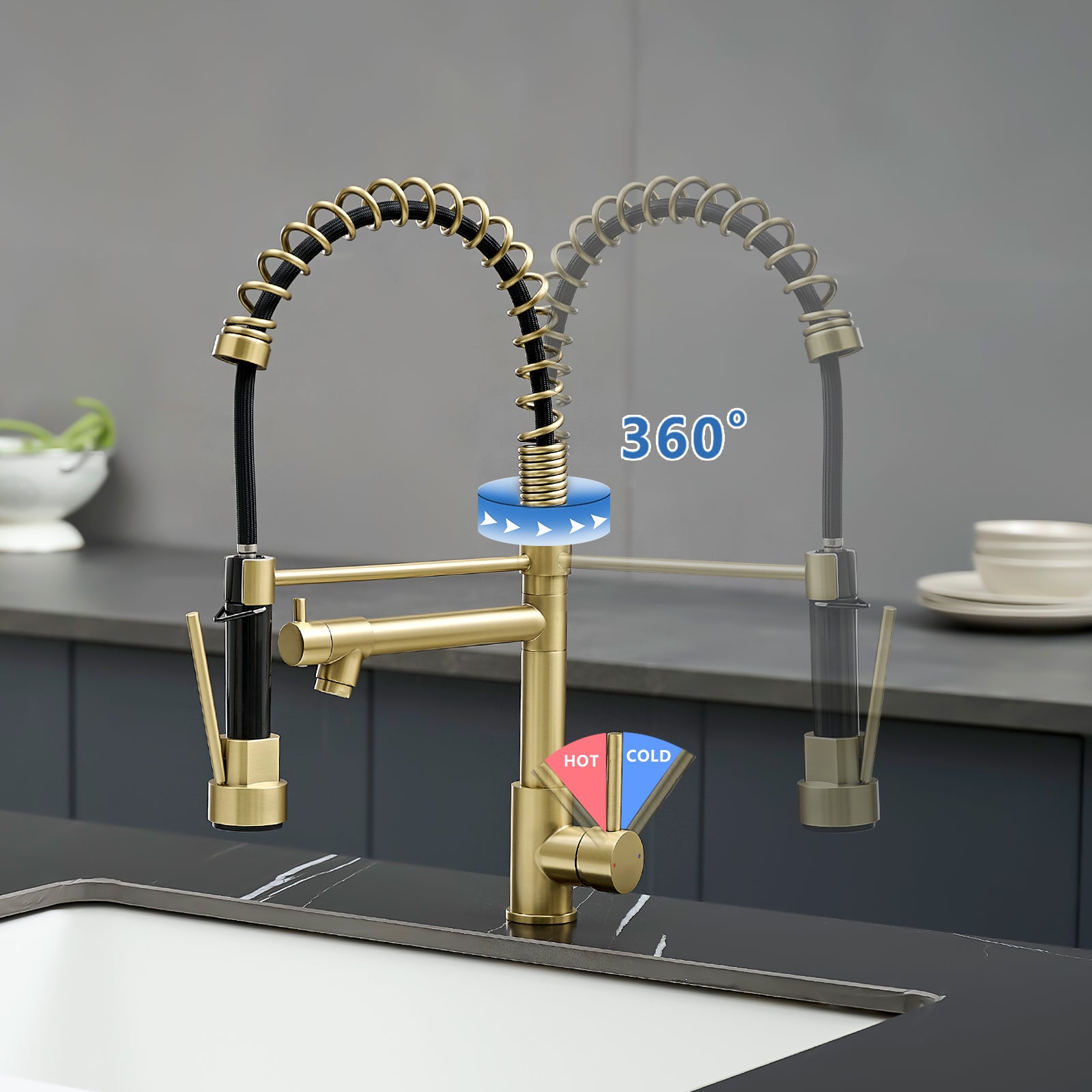Commercial Kitchen Faucet with Pull Down Sprayer, Stainless Steel Single Handle Single Lever Kitchen Sink Faucet