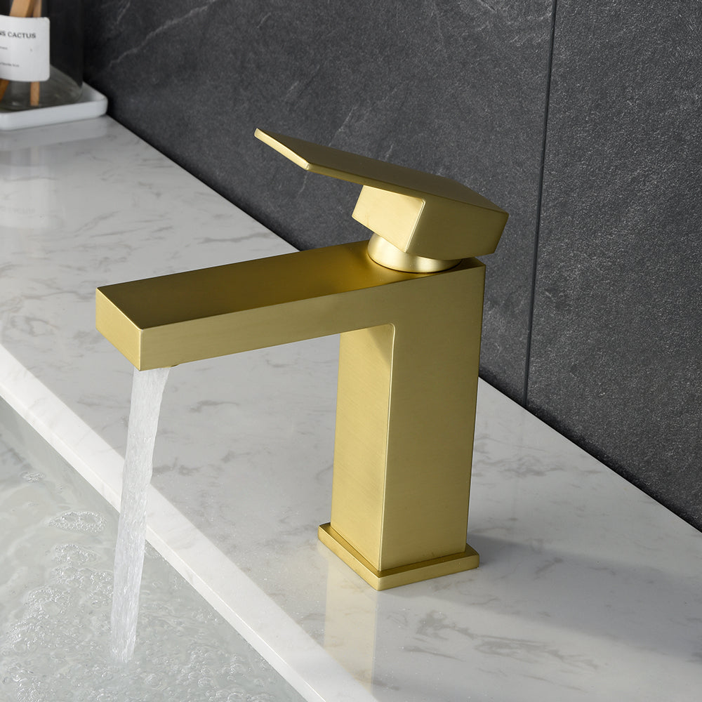 Gold Bathroom Faucet, Brushed Gold Faucet for Bathroom Sink, Gold Single Hole Bathroom Faucet Modern Single Handle Vanity Basin Faucet
