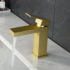 Gold Bathroom Faucet, Brushed Gold Faucet for Bathroom Sink, Gold Single Hole Bathroom Faucet Modern Single Handle Vanity Basin Faucet