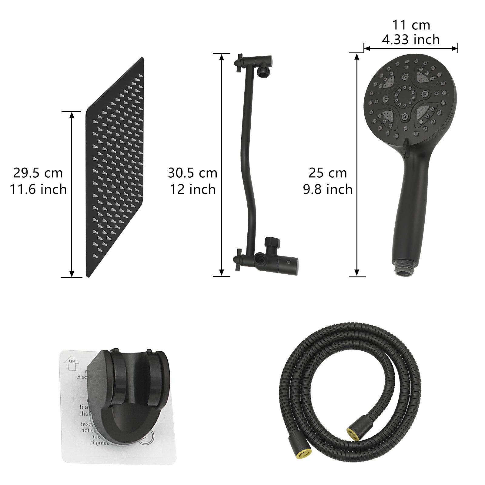 Black shower System 12 Inch Bathroom Luxury Rain Mixer Shower Combo Set Wall Mounted Rainfall Shower Head and Handheld System Shower Faucet Set