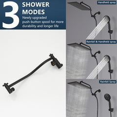 Black shower System 12 Inch Bathroom Luxury Rain Mixer Shower Combo Set Wall Mounted Rainfall Shower Head and Handheld System Shower Faucet Set