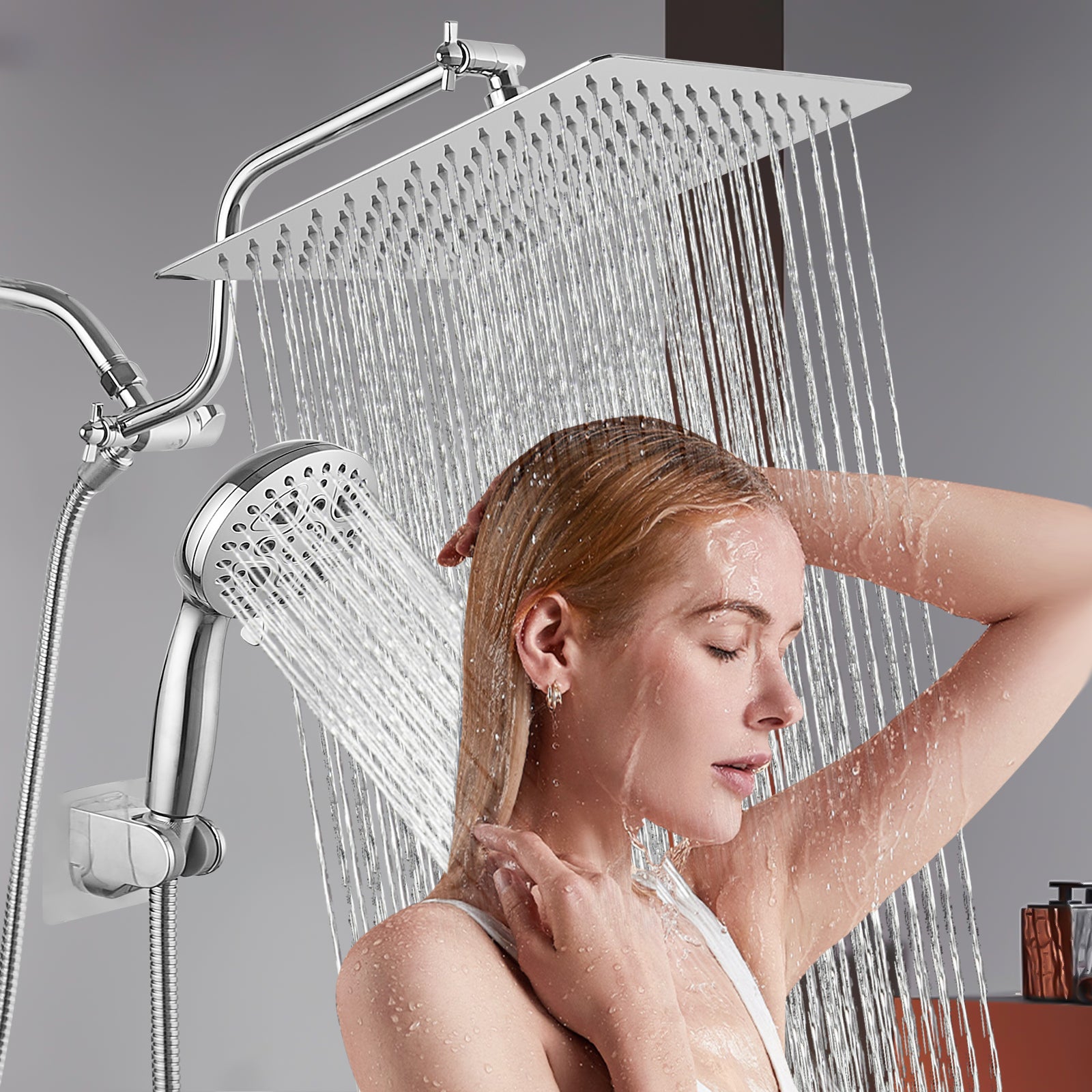 Chrome shower System 12 Inch Bathroom Luxury Rain Mixer Shower Combo Set Wall Mounted Rainfall Shower Head and Handheld System Shower Faucet Set