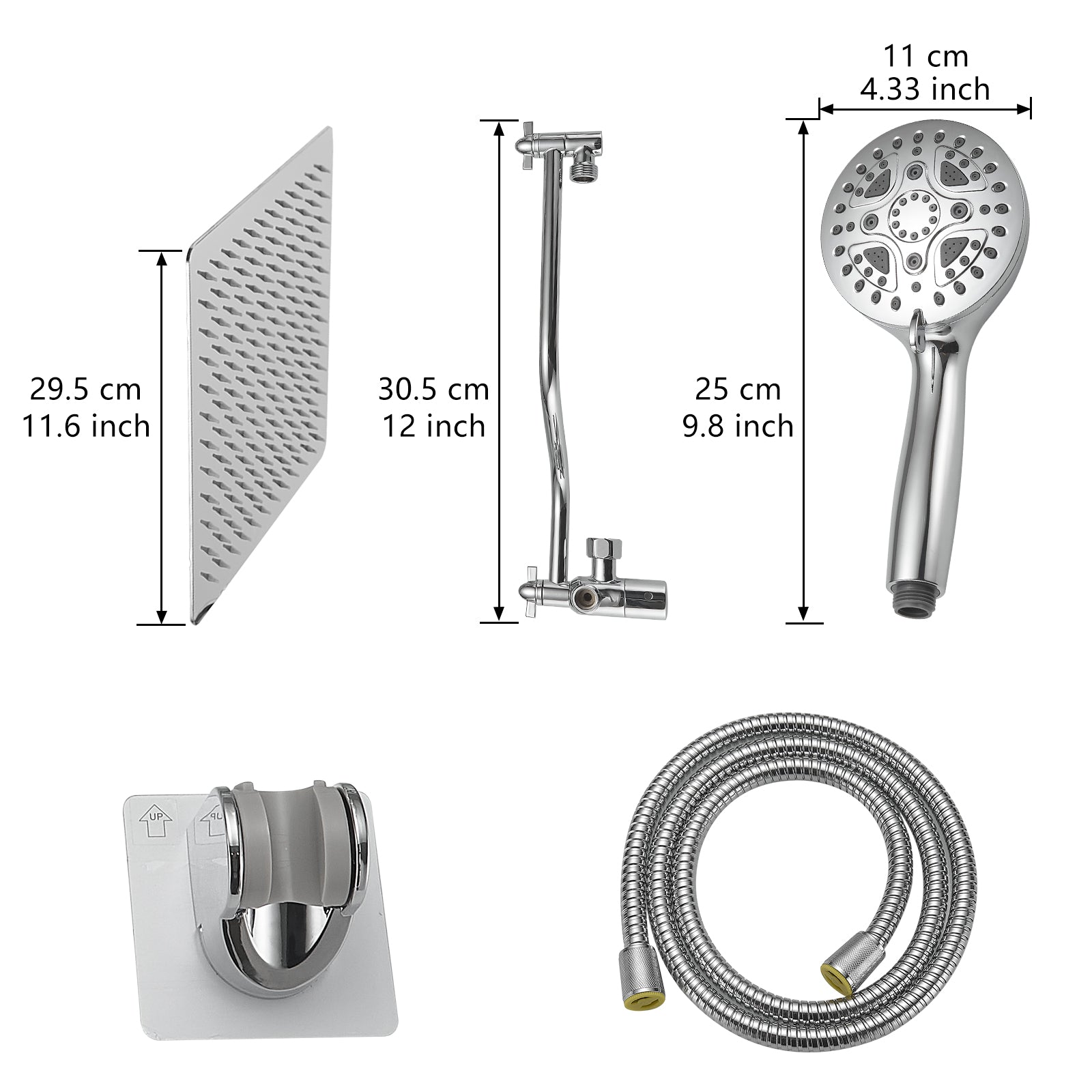 Chrome shower System 12 Inch Bathroom Luxury Rain Mixer Shower Combo Set Wall Mounted Rainfall Shower Head and Handheld System Shower Faucet Set