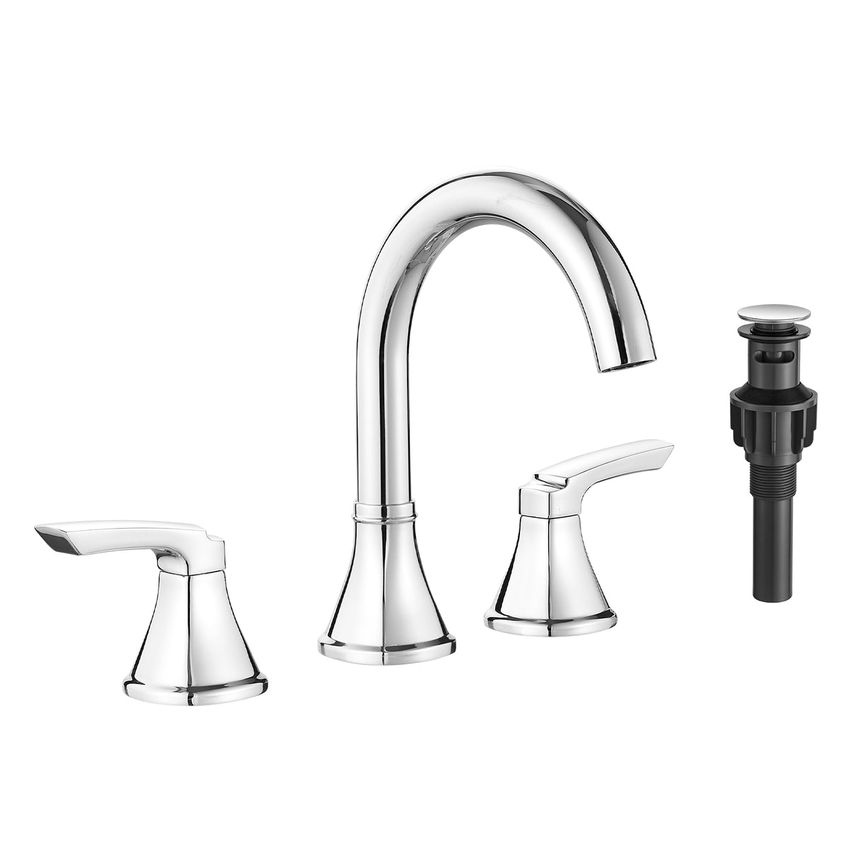 Bathroom Stainless Steel Faucets for Sink 3 Hole Chrome 8 inch Widespread Bathroom Sink Faucet Double Lever Handle Faucet Bathroom Vanity Faucet Basin Mixer Tap Faucet with Pop-Up Drain